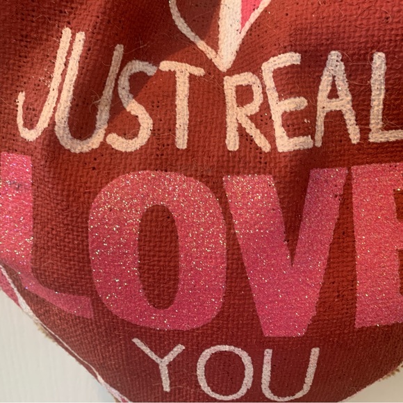 Burlap Heart Wall Decor Pillow Pink Red - Picture 4 of 7